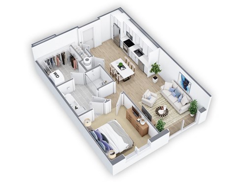Floor plan for 1 bed, 1 bath, 738 sqft